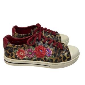 Brighton SPOTS Sneakers Red Animal Print Floral Embroidered Shoes Size 7.5M